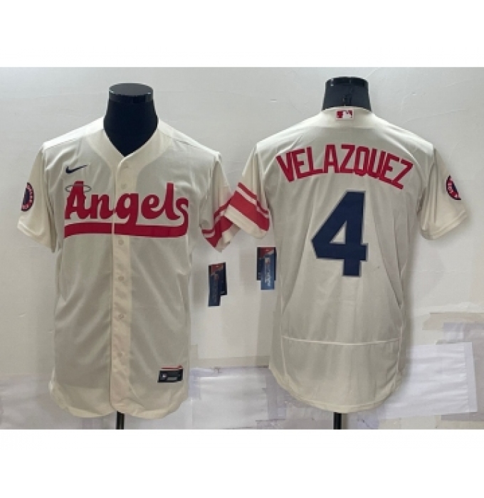 Men's Los Angeles Angels #4 Andrew Velazquez Cream 2022 City Connect Flex Base Stitched Jersey