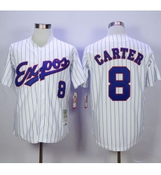 Mitchell And Ness 1982 Expos #8 Gary Carter White(Black Strip) Throwback Stitched Baseball Jersey
