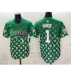 Men's Philadelphia Eagles #1 Jalen Hurts Green With Limited Stitched Baseball Jersey