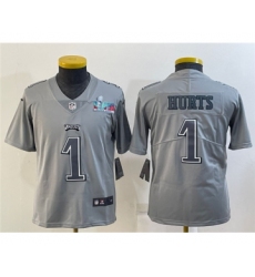 Youth Philadelphia Eagles #1 Jalen Hurts Gray Super Bowl LVII Atmosphere Fashion Stitched Football Jersey