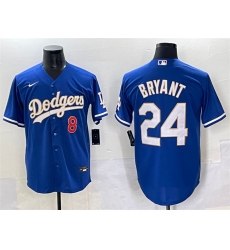 Men's Los Angeles Dodgers Front #8 Back #24 Kobe Bryant Blue Gold Cool Base Stitched Jersey