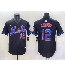 Men's New York Mets #12 Francisco Lindor Black Alternate Limited Stitched Baseball Jersey