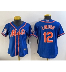 Women's New York Mets #12 Francisco Lindor Royal 2025 Spring Training Cool Base Stitched Baseball Jersey(Run Small)