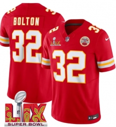 Men's Kansas City Chiefs #32 Nick Bolton Red 2025 Super Bowl LIX F.U.S.E. Vapor Limited Stitched Football Jersey