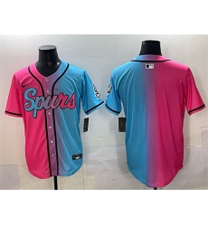 Men's San Antonio Spurs Blank Pink Blue Limited Stitched Baseball Jersey