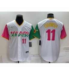 Men's San Diego Padres #11 Yu Darvish Number White 2022 City Connect Cool Base Stitched Jersey