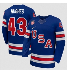 Men's USA #43 Quinn Hughes Royal 2026 Stitched Jersey