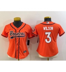 Women's Denver Broncos #3 Russell Wilson Orange With Patch Cool Base Stitched Baseball Jersey