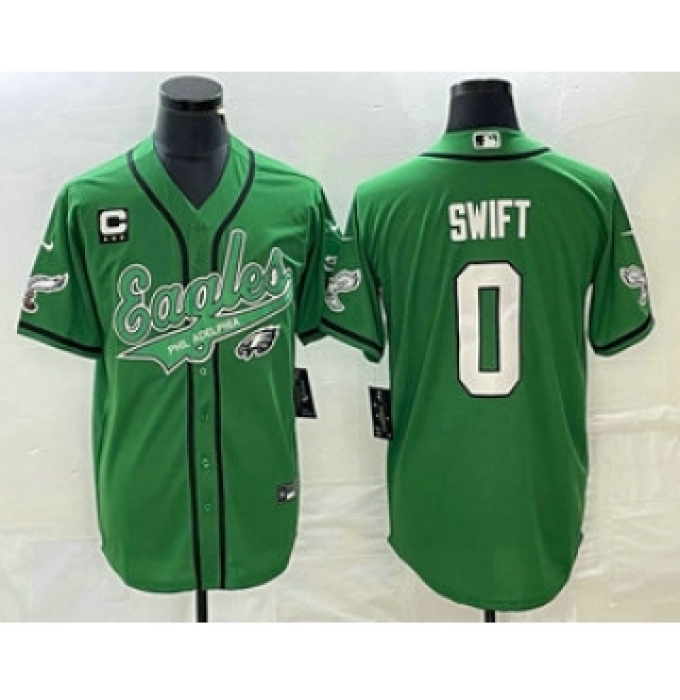 Men's Nike Philadelphia Eagles #0 DAndre Swift Green C Cool Base Stitched Baseball Jersey