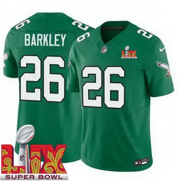 Men's Philadelphia Eagles Saquon Barkley #26 Kelly Green 2024 2025 Super Bowl LIX F U S E Stitched NFL Jersey