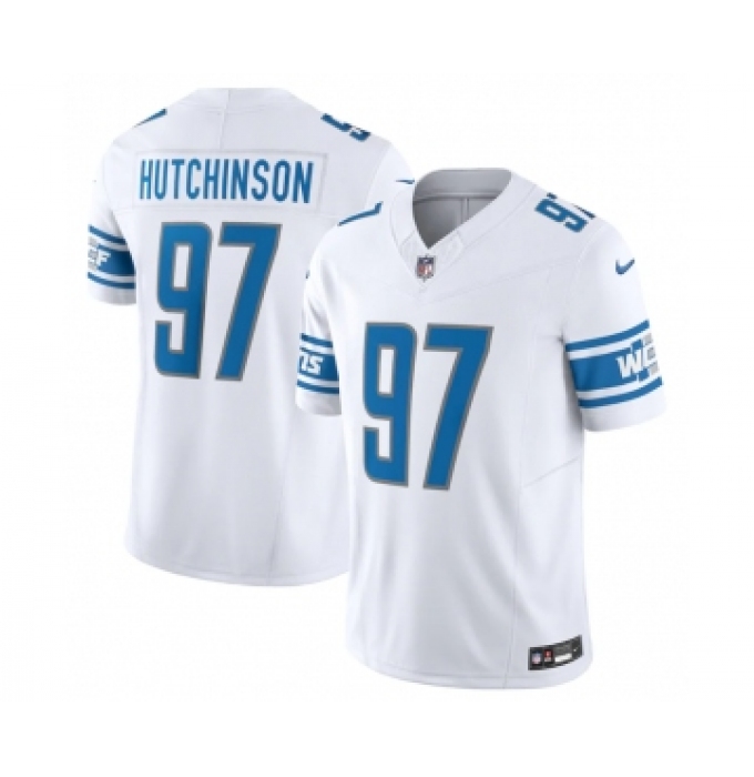Men's Detroit Lions #97 Aidan Hutchinson White 2023 F.U.S.E. Vapor Untouchable Limited Stitched Jersey