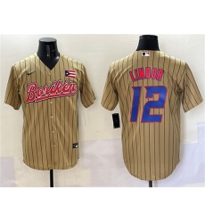 Men's Puerto Rico Baseball #12 Francisco Lindor Tan 2023 World Baseball Classic Stitched Jersey
