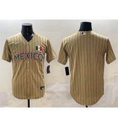Men's Mexico Baseball Blank Tan 2023 World Baseball Classic Stitched Jersey