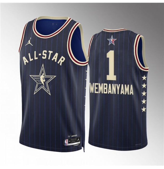 Men's 2024 All-Star #1 Victor Wembanyama Navy Stitched Basketball Jersey