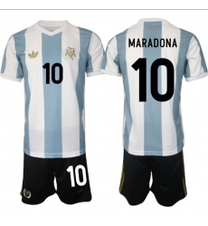 Men's Argentina #10 Diego Maradona White Blue 2024-25 50th Anniversary Home Soccer Jersey Suit