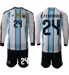 Men's Argentina #24 E.FEANANDEZ Long Sleeve National Team FIFA x World Cup 2026 Home White On Field Jersey