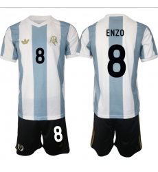Men's Argentina #8 Enzo White Blue 2024-25 50th Anniversary Home Soccer Jersey Suit