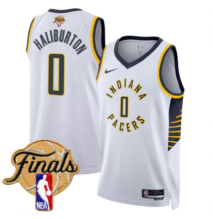 Men's Indiana Pacers #0 Tyrese Haliburton White 2025 Finals Association Edition Stitched Basketball Jersey