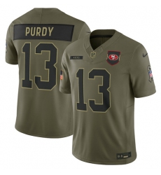 Men's San Francisco 49ers #13 Brock Purdy Olive 2025 Salute to Service Limited Football Stitched Jersey