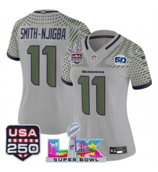 Women's Seattle Seahawks #11 Jaxon Smith-Njigba Gray 2025 F.U.S.E. Super Bowl LX & US 250th anniversary And 50th Season“Rivalries” Vapor Limited Football S