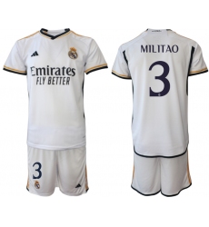 Men's Real Madrid #3 Militao 2023-24 White Home Soccer Jersey