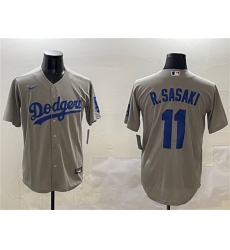 Men's Los Angeles Dodgers #11 Roki Sasaki Gray Cool Base Stitched Baseball Jersey