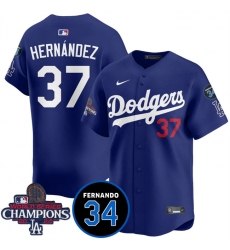 Men's Los Angeles Dodgers #37 Teoscar Hernandez Royal 2024 World Series Champions With Fernando Memorial Vapor Premier Limited Stitched Baseball Jersey
