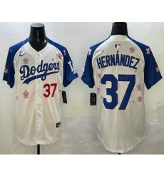 Men's Los Angeles Dodgers #37 Teoscar Hernandez White Royal 2025 Tokyo Series Limited Stitched Jersey