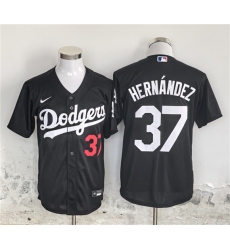Men's Los Angeles Dodgers #37 Teoscar Hernández Black Cool Base Stitched Baseball Jersey