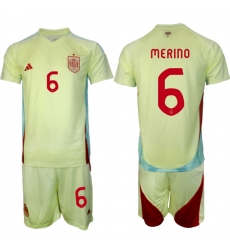 Men's Spain Team #6 Mikel Merino 2024-25 Yellow Away Soccer Jersey Suit
