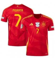 Men's Spain Team #7 Alvaro Morata Scarlet 2024 Home Soccer Jersey