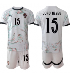 Men's Portugal Team #15 Joao Neves 2025 White Away Soccer Jersey Suit