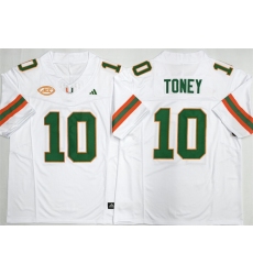 Men's Miami Hurricanes #10 Malachi Toney White F.U.S.E. 2026 Stitched Football Jersey