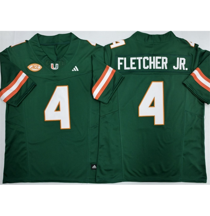 Men's Miami Hurricanes #4 Mark Fletcher Jr. Green F.U.S.E. 2026 Stitched Football Jersey