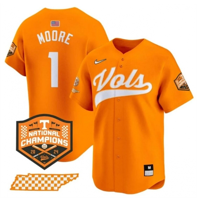 Men's Tennessee Volunteers #1 Christian Moore Orange 2024 Champions Vapor Limited Stitched Jersey