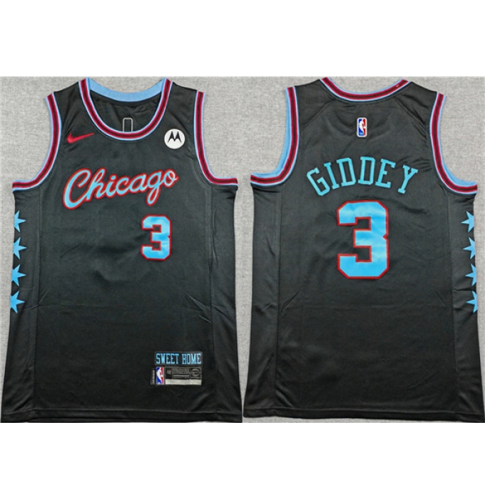 Men's Chicago Bulls #3 Josh Giddey Black 2025-26 City Edition Stitched Basketball Jersey