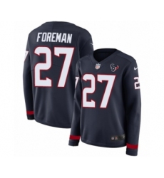 Women's Nike Houston Texans #27 D'Onta Foreman Limited Navy Blue Therma Long Sleeve NFL Jersey