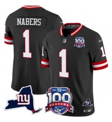 Men's New York Giants 1 Malik Nabers Black 2024 F U S E 100th Season And State Vapor Limited Stitched Football Jersey