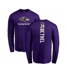 Football Baltimore Ravens #28 Justin Bethel Purple Backer Long Sleeve T-Shirt