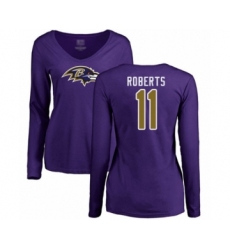 Football Women's Baltimore Ravens #11 Seth Roberts Purple Name & Number Logo Long Sleeve T-Shirt
