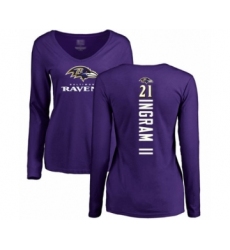 Football Women's Baltimore Ravens #21 Mark Ingram II Purple Backer Long Sleeve T-Shirt