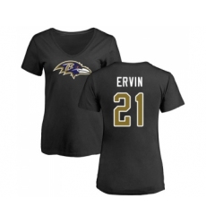 Football Women's Baltimore Ravens #21 Tyler Ervin Black Name & Number Logo T-Shirt