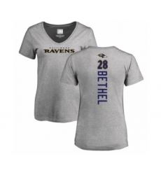 Football Women's Baltimore Ravens #28 Justin Bethel Ash Backer V-Neck T-Shirt