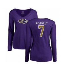 Football Women's Baltimore Ravens #7 Trace McSorley Purple Name & Number Logo Long Sleeve T-Shirt