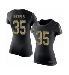 Football Women's New Orleans Saints #35 Marcus Sherels Black Camo Salute to Service T-Shirt