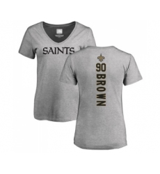 Football Women's New Orleans Saints #90 Malcom Brown Ash Backer V-Neck T-Shirt