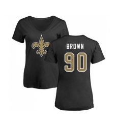 Football Women's New Orleans Saints #90 Malcom Brown Black Name & Number Logo Slim Fit T-Shirt