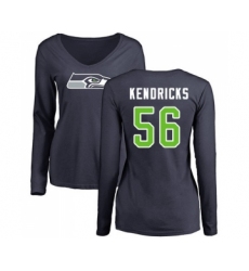 Football Women's Seattle Seahawks #56 Mychal Kendricks Navy Blue Name & Number Logo Long Sleeve T-Shirt