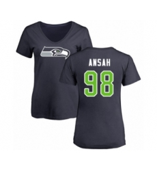 Football Women's Seattle Seahawks #98 Ezekiel Ansah Navy Blue Name & Number Logo T-Shirt