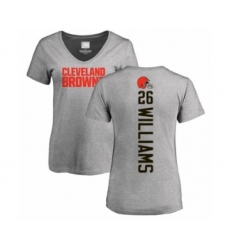 Football Women's Cleveland Browns #26 Greedy Williams Ash Backer V-Neck T-Shirt
